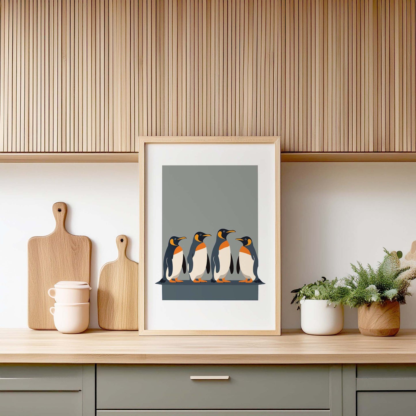 4 Penguins Illustration Design, Wall Art, Minimalist Wall Art, Print, Wall Art Print, Poster.