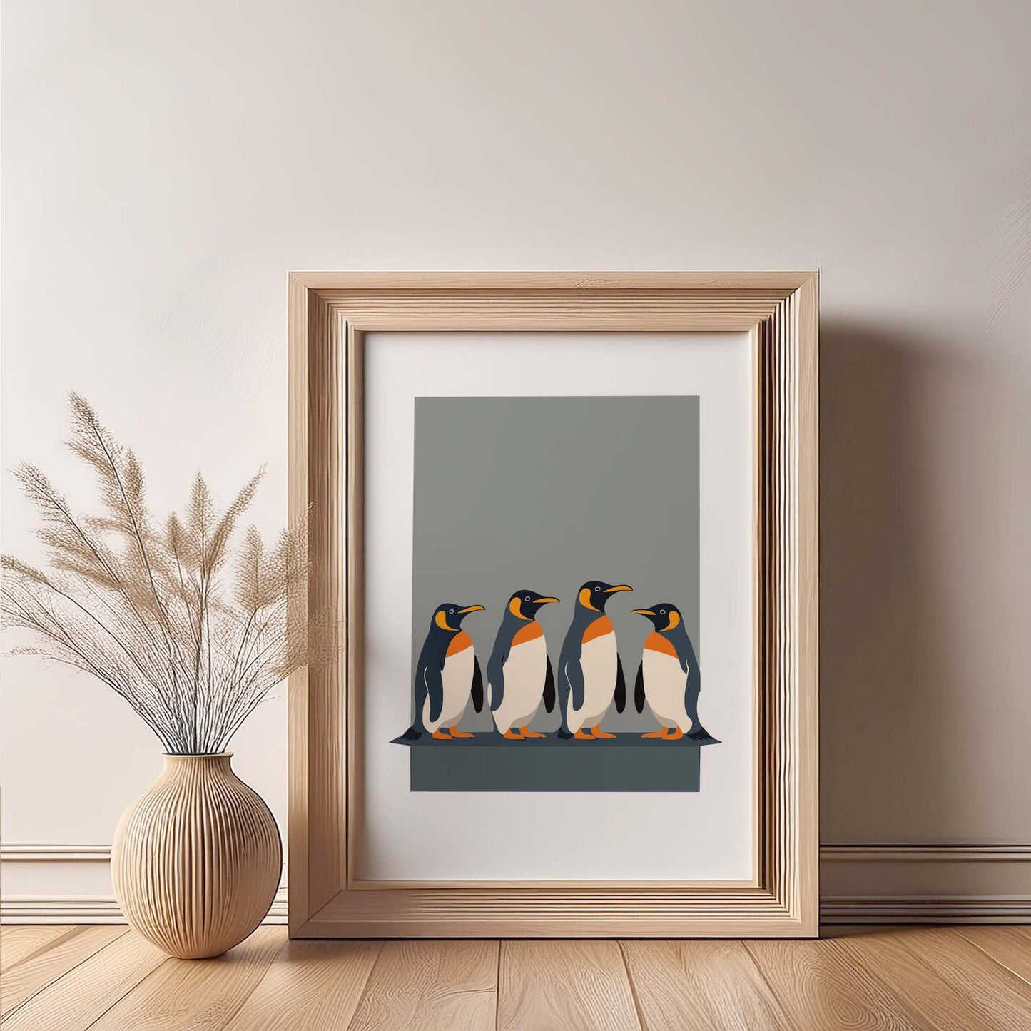 4 Penguins Illustration Design, Wall Art, Minimalist Wall Art, Print, Wall Art Print, Poster.