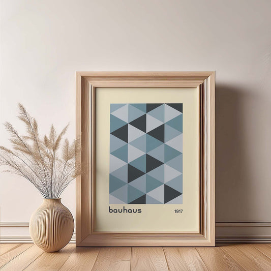 Bauhaus Blue Triangular Design Print, Bauhaus Wall Art, Retro, Mid Century Modern, Minimalist Wall Art, Print, Wall Art Print, Poster.